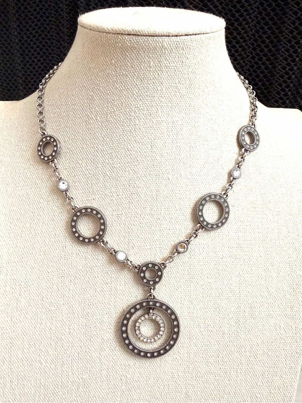 Brighton Reversible Crystal Circle Station Necklace Silver Tone 17.5–19.5”